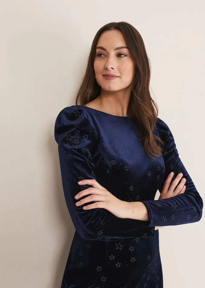Daria Velvet Star Dress Midnightpewter Women Phase Eight Dresses
