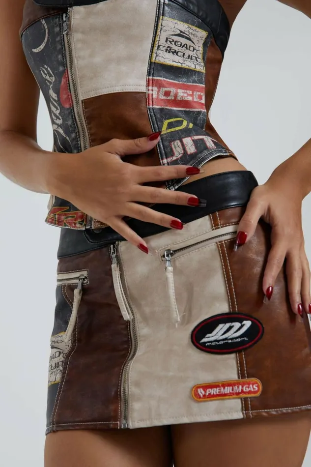 Daytona Vegan Leather Mini Skirt Multi Women Jaded London Skirts
