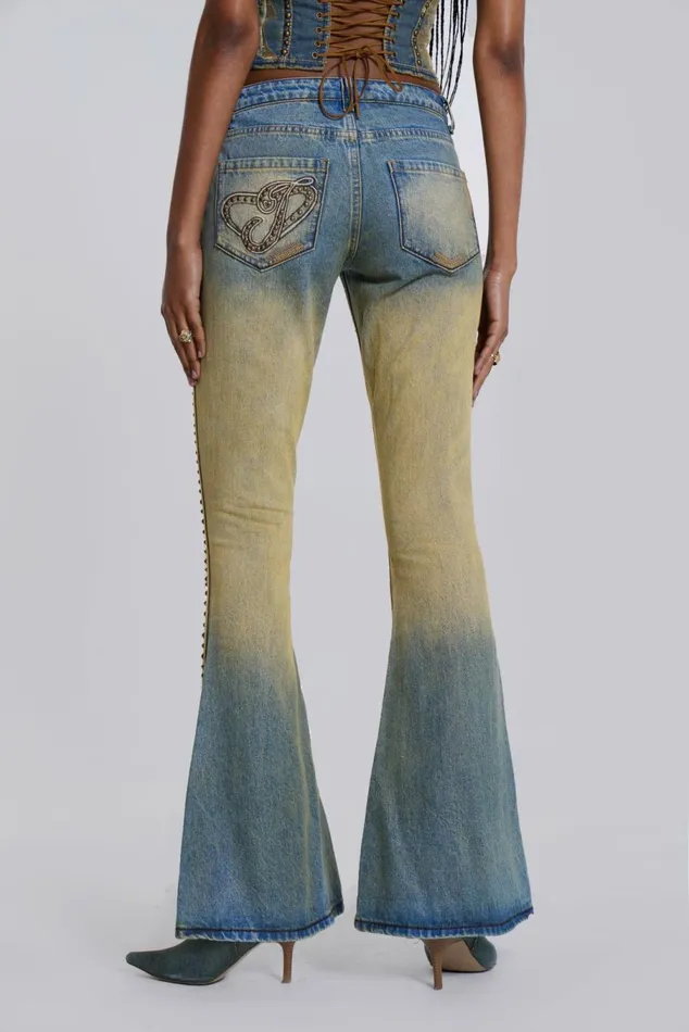 Demure Studded Flared Jeans Blue Women Jaded London Jeans