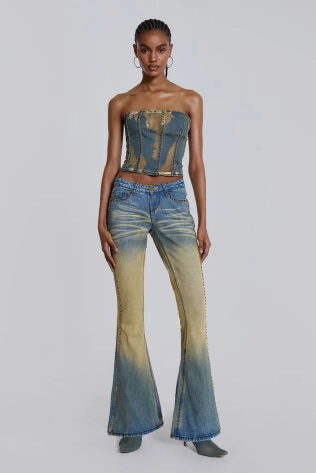 Demure Studded Flared Jeans Blue Women Jaded London Jeans