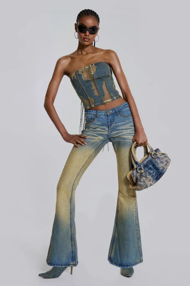 Demure Studded Flared Jeans Blue Women Jaded London Jeans