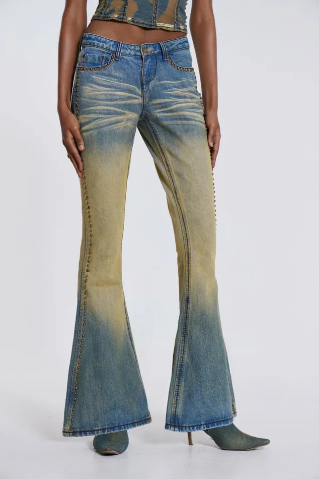 Demure Studded Flared Jeans Blue Women Jaded London Jeans