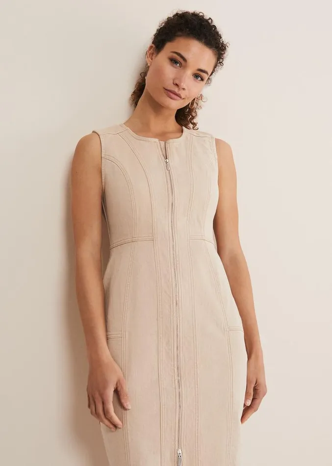 Denise Denim Bodycon Dress Ecru Women Phase Eight Dresses