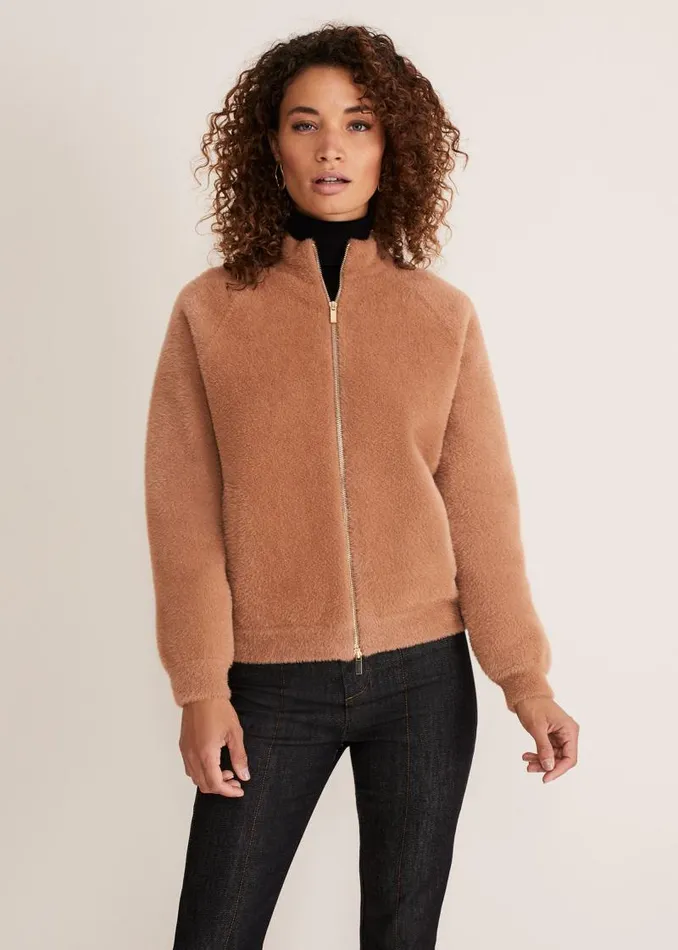 Dera Fluffy Bomber Jacket Camel Women Phase Eight Jackets