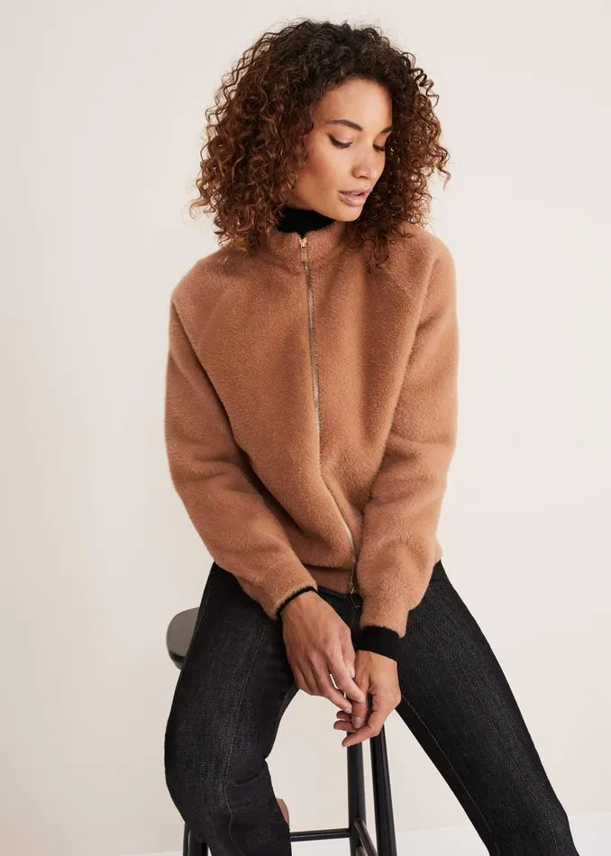 Dera Fluffy Bomber Jacket Camel Women Phase Eight Jackets