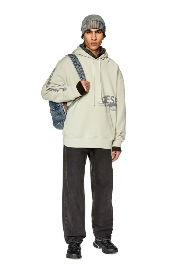Diesel Smacshoodl1 White Men Sweatshirts and Hoodies
