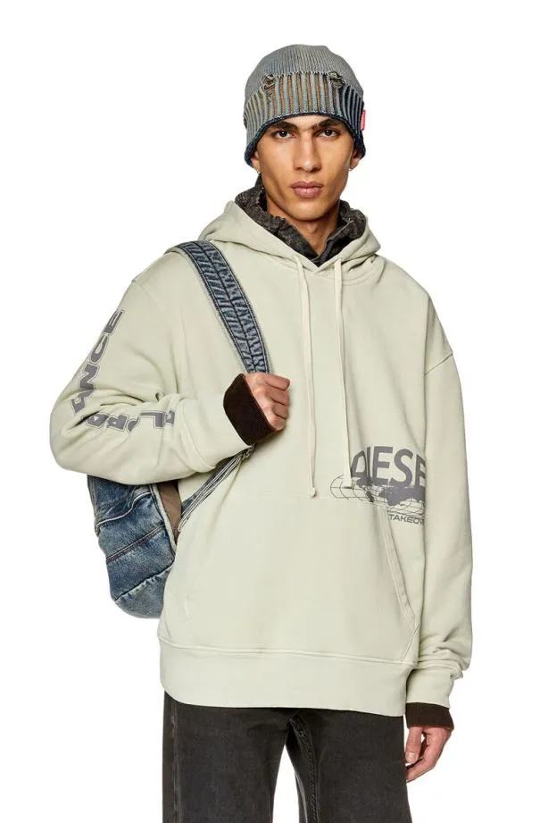 Diesel Smacshoodl1 White Men Sweatshirts and Hoodies