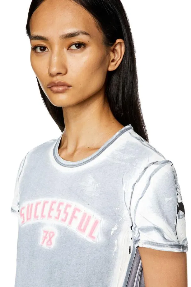 Diesel Tuncutielongm2 Light Blue Women TShirts and Tops