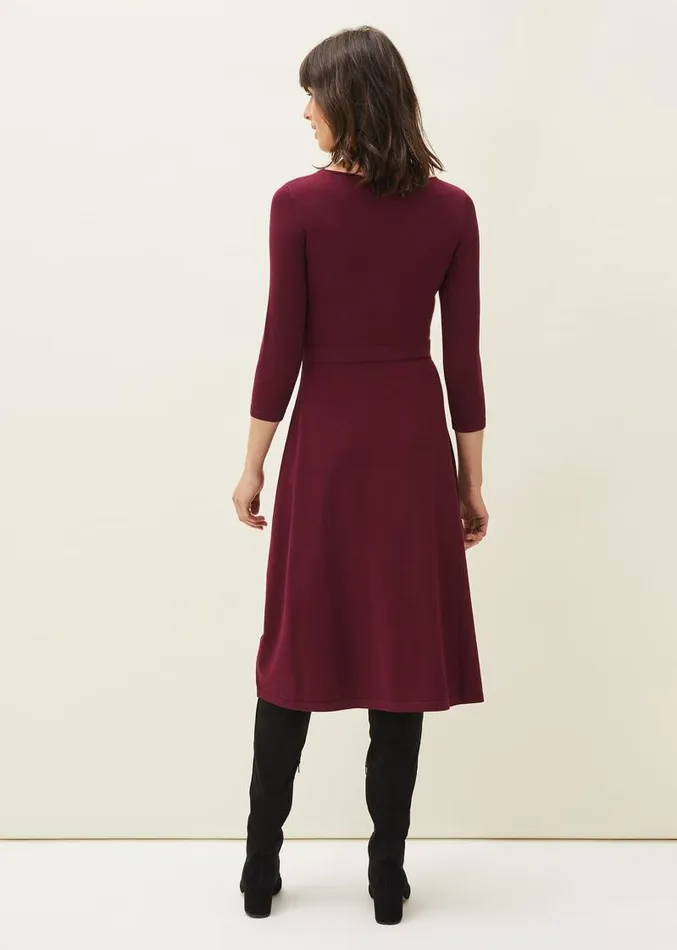 Dionne Tie Waist Dress Wine Women Phase Eight Dresses