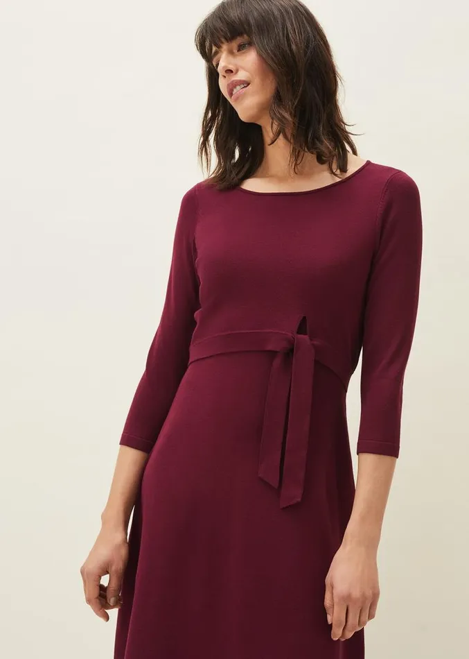 Dionne Tie Waist Dress Wine Women Phase Eight Dresses