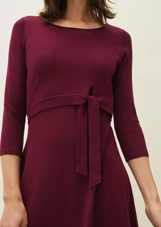 Dionne Tie Waist Dress Wine Women Phase Eight Dresses
