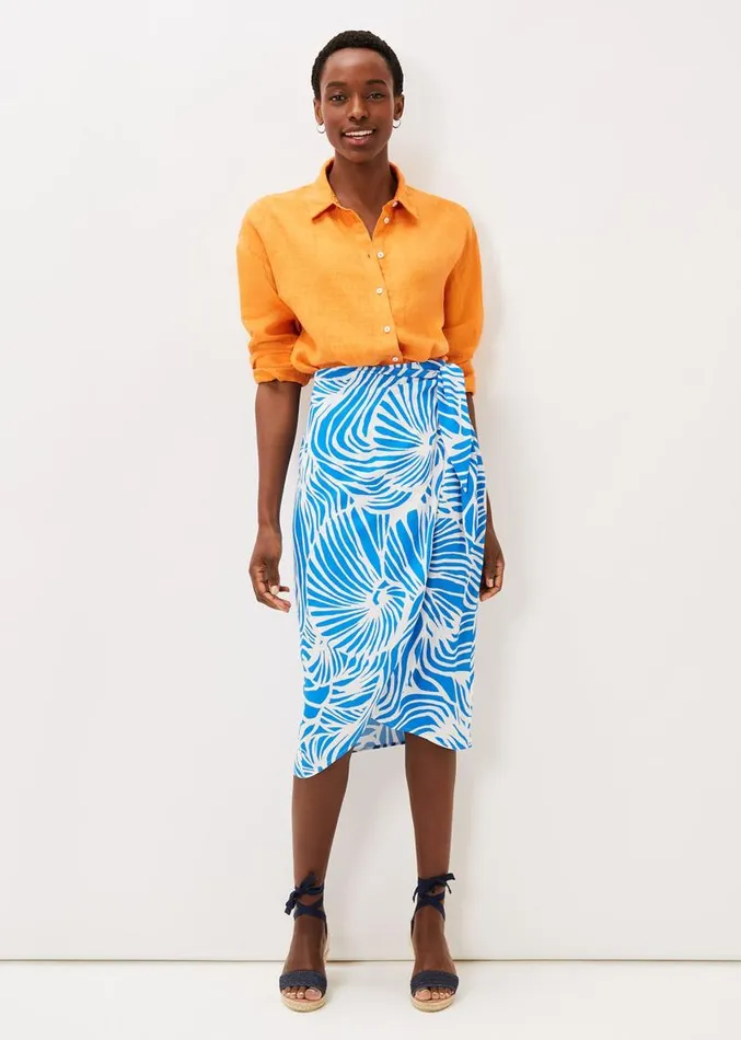 Dorothy Shell Print Wrap Skirt Bluewhite Women Phase Eight Skirts