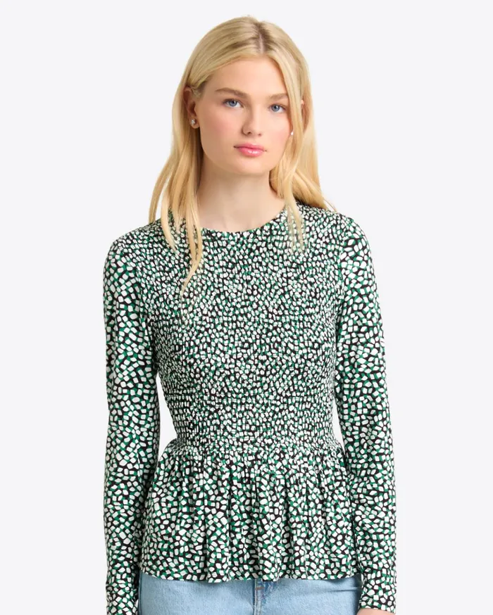 Draper James Abby Top In Green Square Dot Women Tops