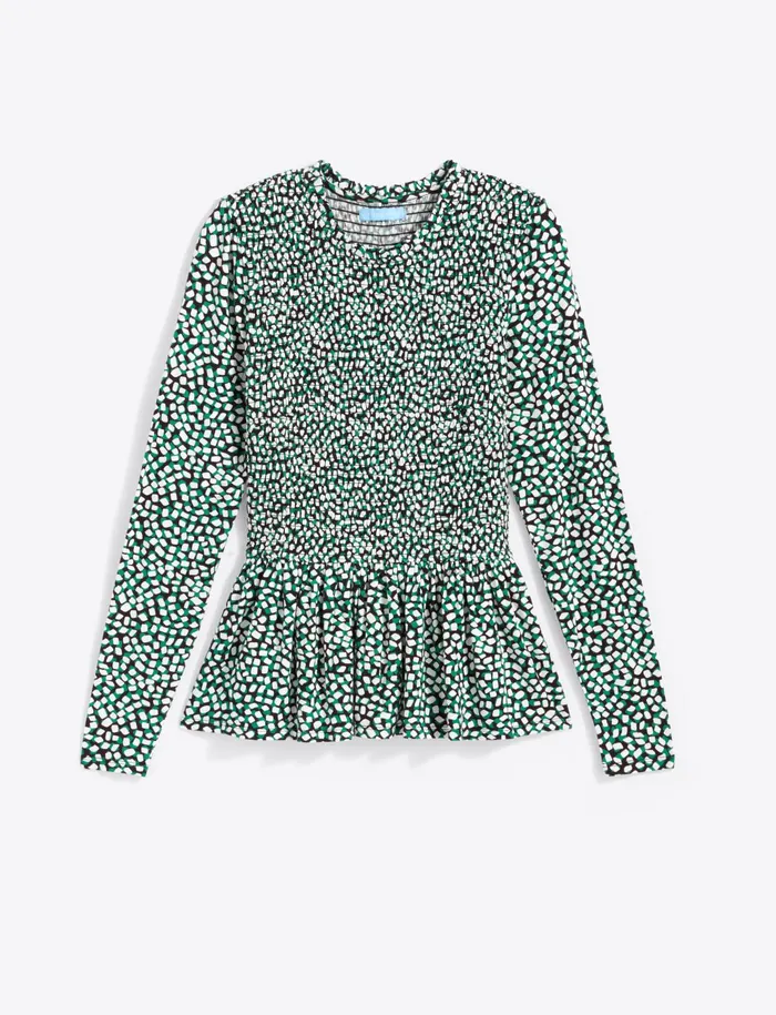 Draper James Abby Top In Green Square Dot Women Tops