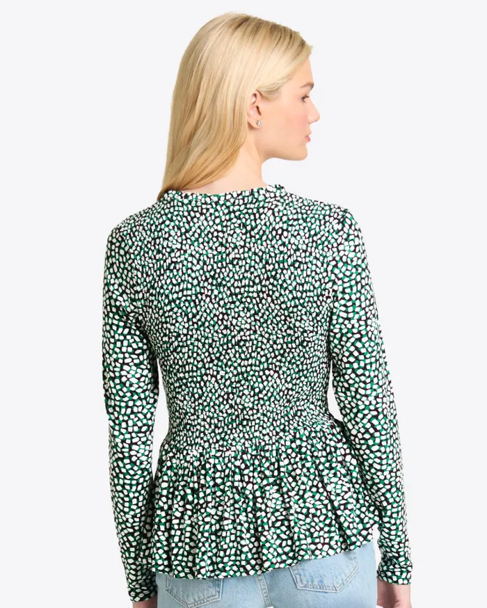 Draper James Abby Top In Green Square Dot Women Tops