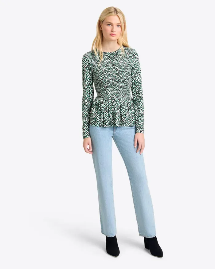 Draper James Abby Top In Green Square Dot Women Tops
