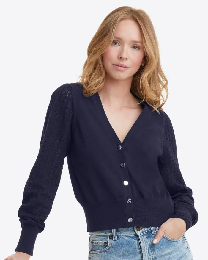 Draper James Button Front Cardigan In Navy Women Tops