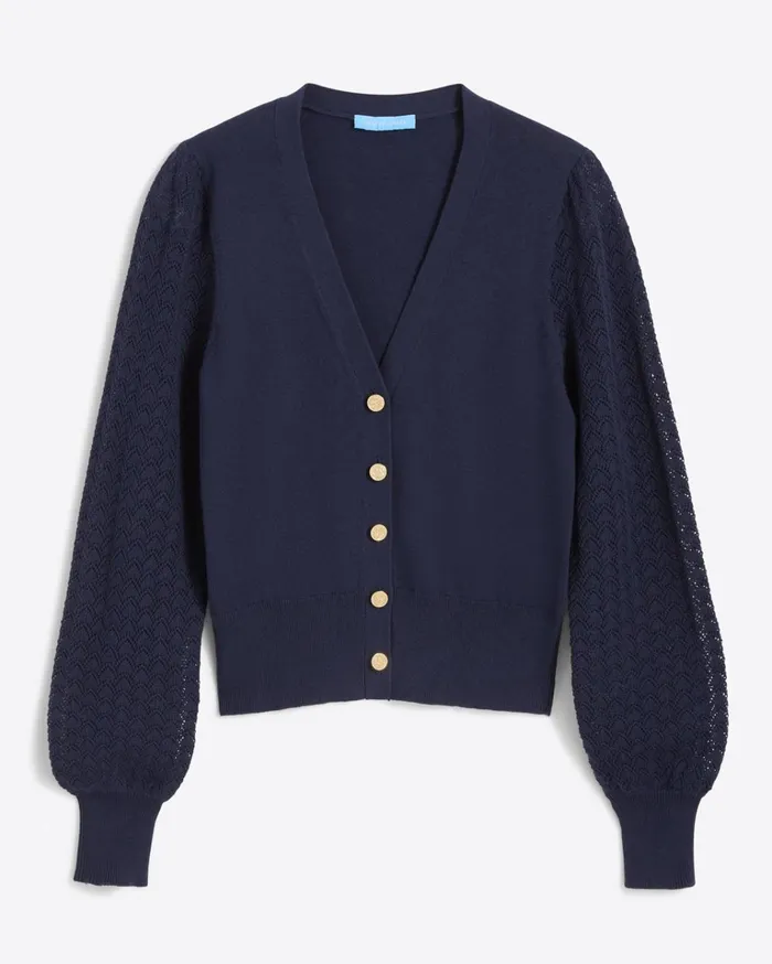 Draper James Button Front Cardigan In Navy Women Tops
