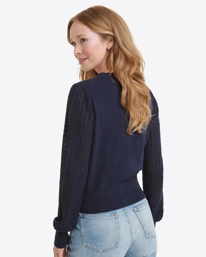 Draper James Button Front Cardigan In Navy Women Tops