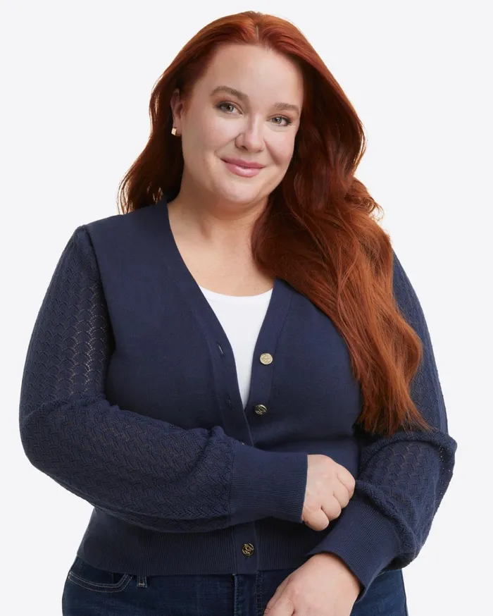 Draper James Button Front Cardigan In Navy Women Tops
