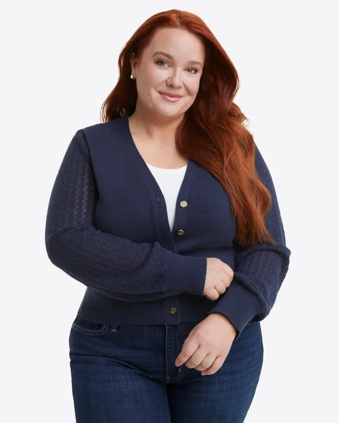 Draper James Button Front Cardigan In Navy Women Tops