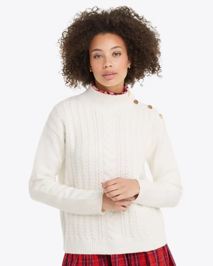 Draper James Cableknit Turtleneck Sweater In Magnolia White Women Tops