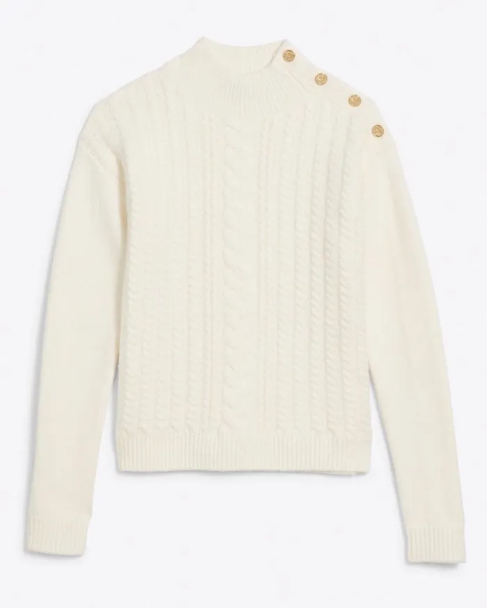 Draper James Cableknit Turtleneck Sweater In Magnolia White Women Tops