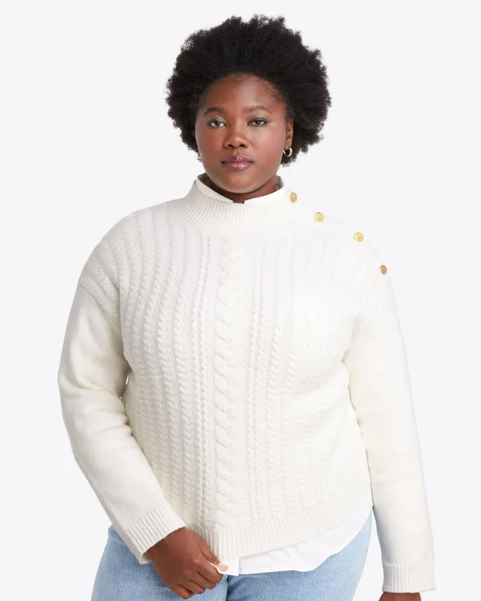 Draper James Cableknit Turtleneck Sweater In Magnolia White Women Tops