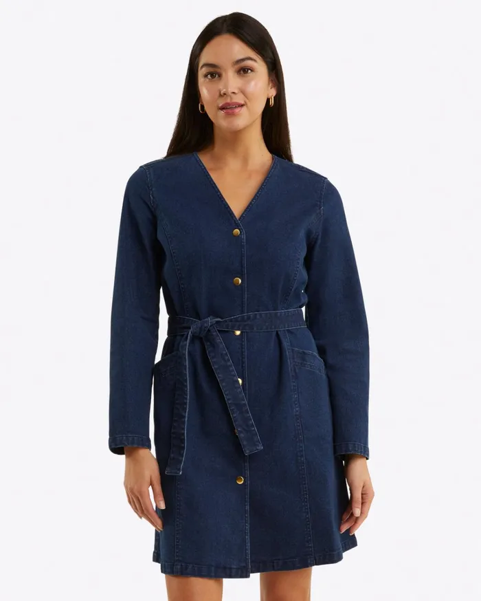 Draper James Colbie Snap Front Dress In Denim Women Dresses