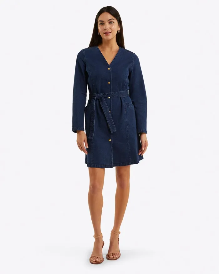 Draper James Colbie Snap Front Dress In Denim Women Dresses