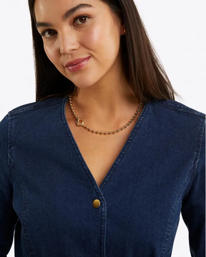 Draper James Colbie Snap Front Dress In Denim Women Dresses