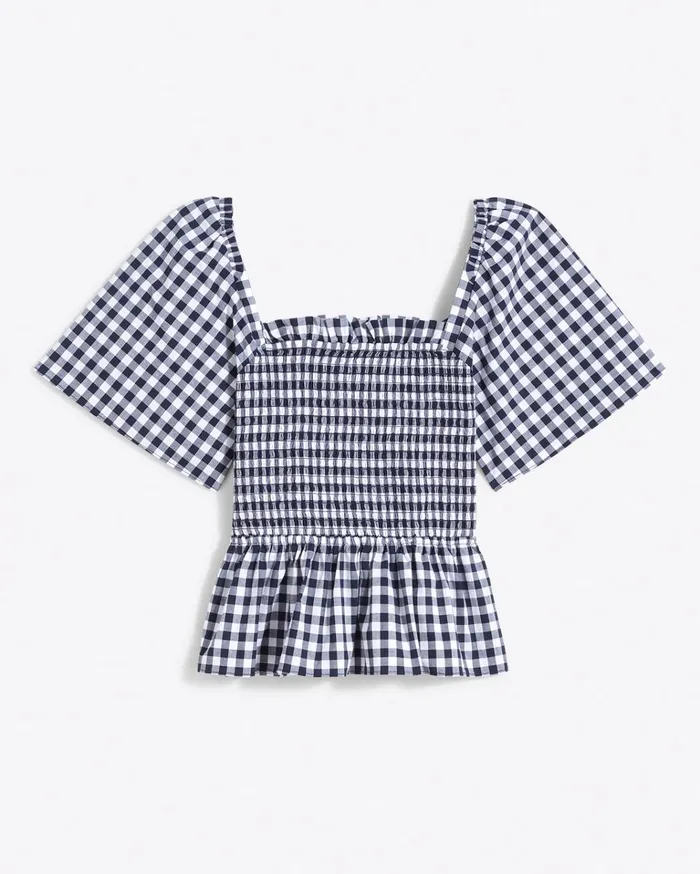 Draper James Deana Smocked Top In Navy Gingham Women Tops