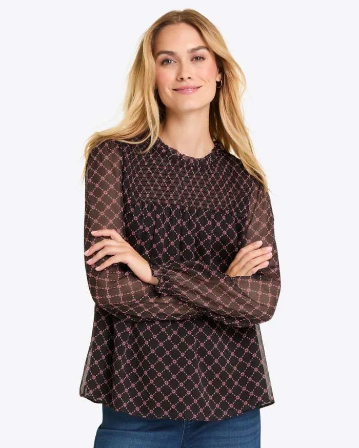 Draper James Jacqueline Long Sleeve Top In Crinkle Chiffon Women Tops