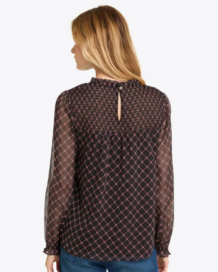 Draper James Jacqueline Long Sleeve Top In Crinkle Chiffon Women Tops