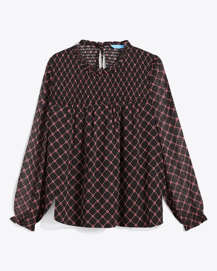 Draper James Jacqueline Long Sleeve Top In Crinkle Chiffon Women Tops