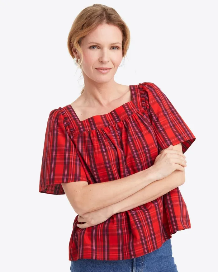 Draper James Maren Bow Back Top In Elle Plaid Women Tops