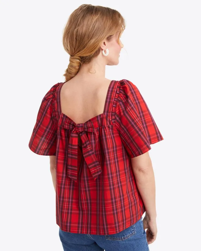 Draper James Maren Bow Back Top In Elle Plaid Women Tops