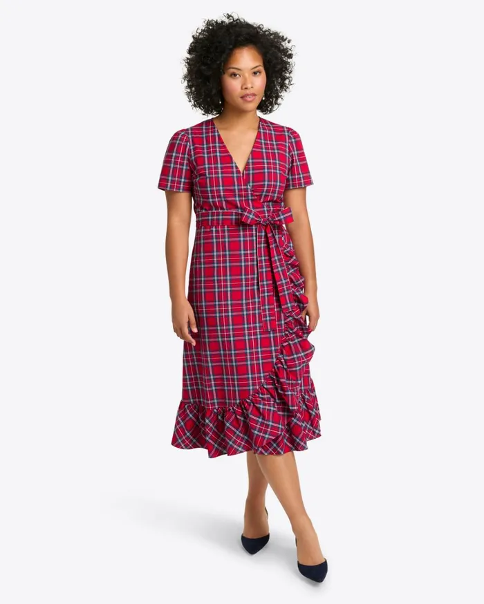 Draper James Reba Midi Wrap Dress In Angie Plaid Women Dresses