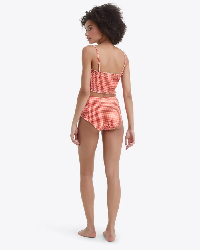 Draper James Smocked Bikini Bottom In Red Gingham Women Swim