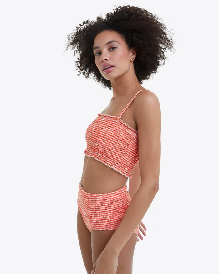 Draper James Smocked Bikini Bottom In Red Gingham Women Swim