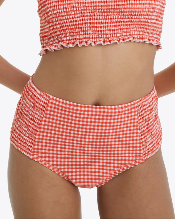 Draper James Smocked Bikini Bottom In Red Gingham Women Swim