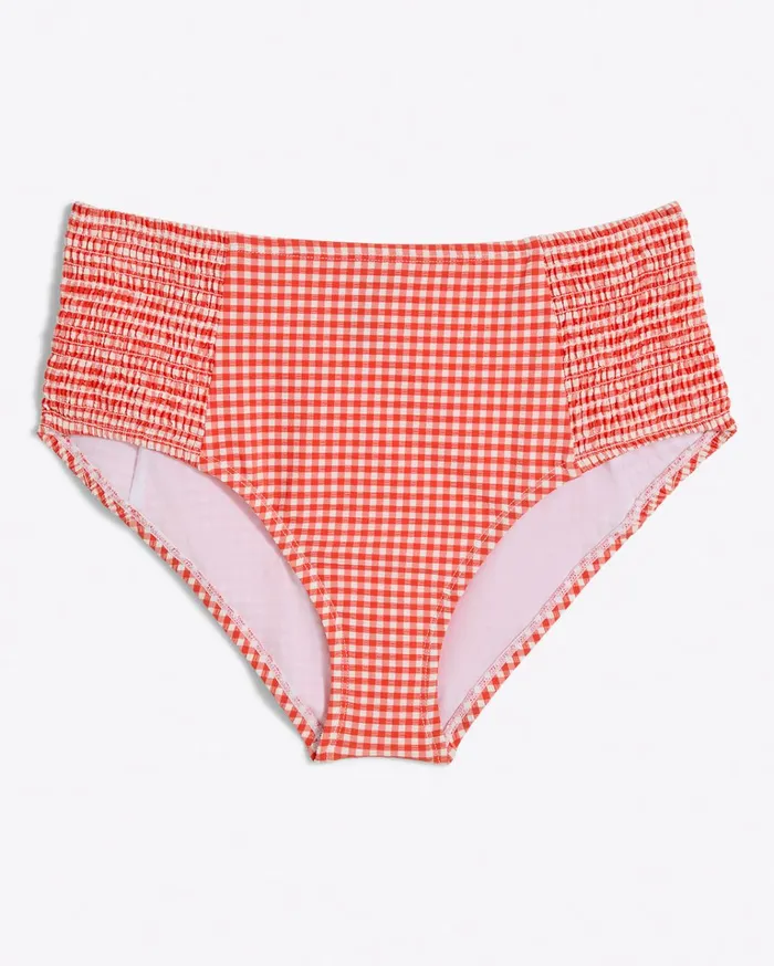 Draper James Smocked Bikini Bottom In Red Gingham Women Swim