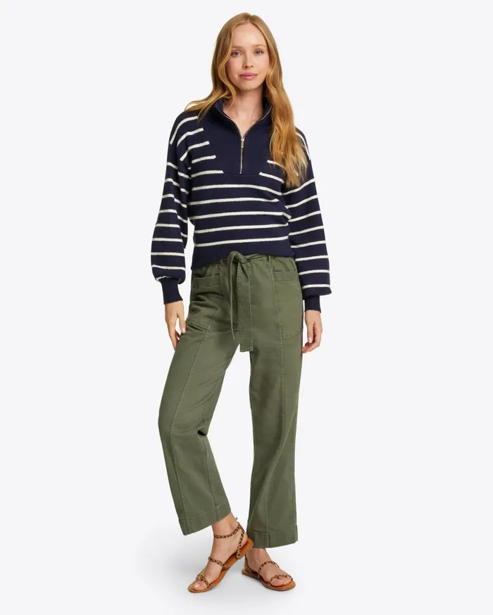 Draper James Striped Quarter Zip Sweater In Mariner Stripe Women Tops