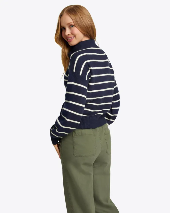 Draper James Striped Quarter Zip Sweater In Mariner Stripe Women Tops