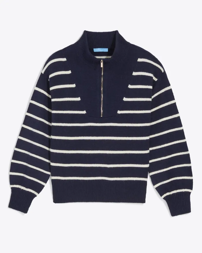 Draper James Striped Quarter Zip Sweater In Mariner Stripe Women Tops