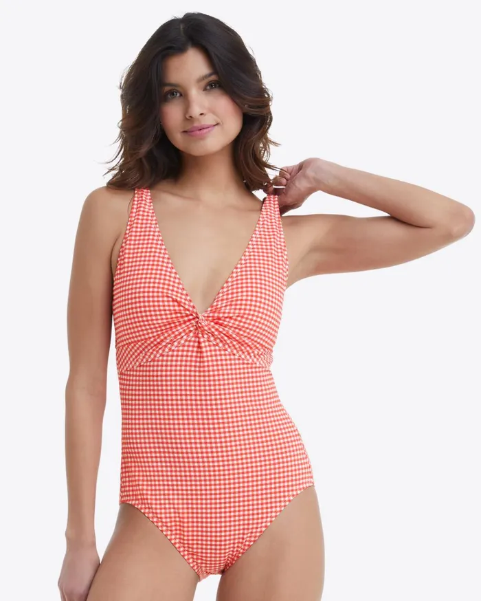Draper James Twist Front One Piece Swimsuit In Red Gingham Women Swim
