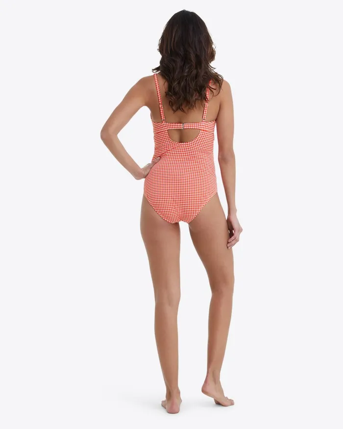 Draper James Twist Front One Piece Swimsuit In Red Gingham Women Swim