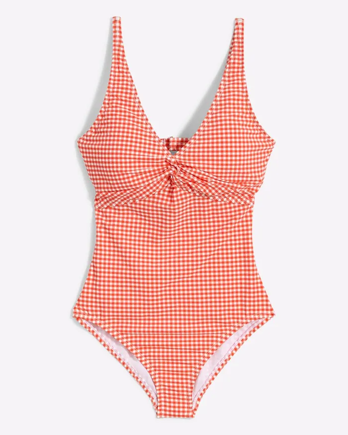 Draper James Twist Front One Piece Swimsuit In Red Gingham Women Swim