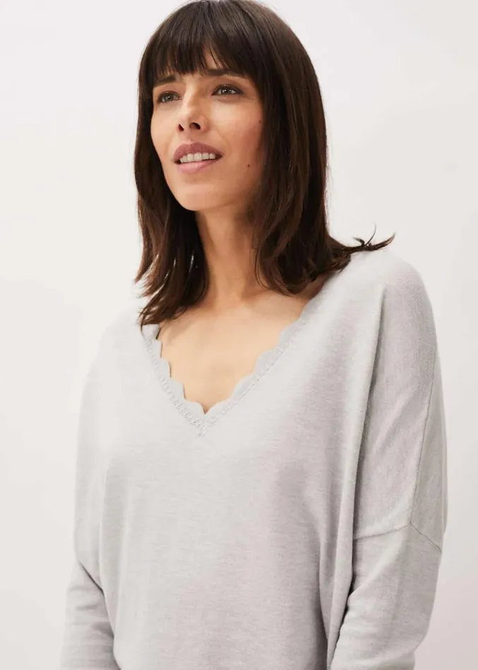 Dua Fine Knit VNeck Jumper Grey Marl Women Phase Eight Knitwear