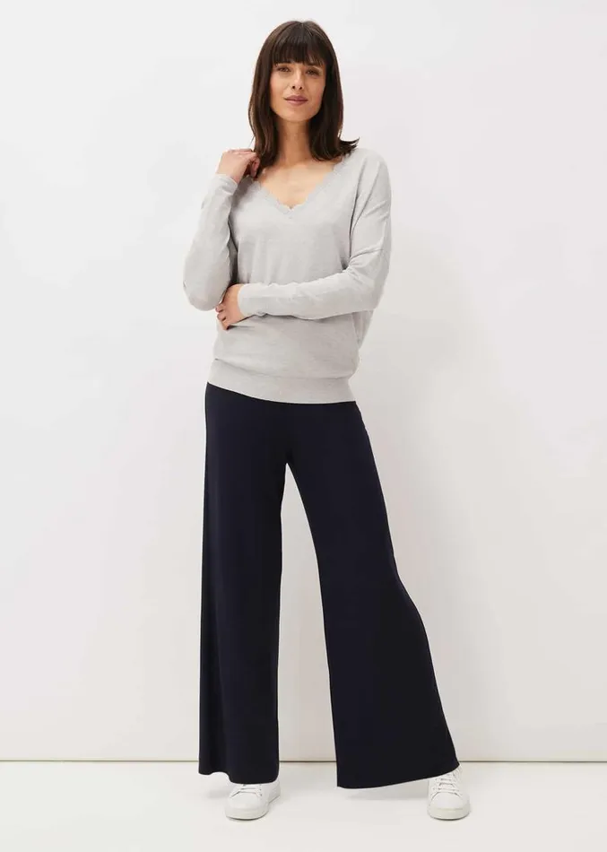 Dua Fine Knit VNeck Jumper Grey Marl Women Phase Eight Knitwear